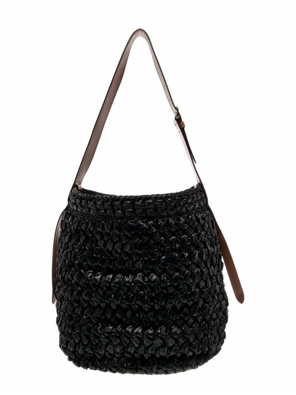 Prada Black Rafia Bucket Tote with Brown Trim - Picture 2 of 2